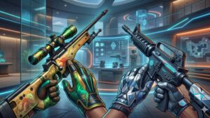 Стильная иллюстрация премиальных перчаток для CS2 в современном дизайне для статьи о трендах 2026 года